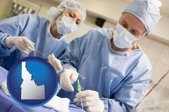 idaho map icon and general surgeons preparing for surgery