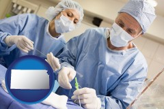 kansas map icon and general surgeons preparing for surgery
