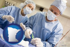 minnesota map icon and general surgeons preparing for surgery